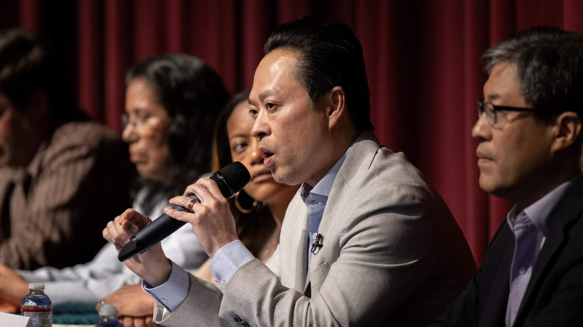Candidate Thien Ho gives an opening statement at the District 6 candidate forum, held Wednesday, April 22, 2026, at Sacramento’s Benvenuti Performing Arts Center. Candidate Thien Ho gives an opening statement at the District 6 candidate forum, held Wednesday, April 22, 2026, at Sacramento’s Benvenuti Performing Arts Center.